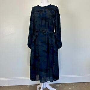 Banana Republic Petite 2P Dress NWT Navy Black Camo Belt Long Sleeve Midi